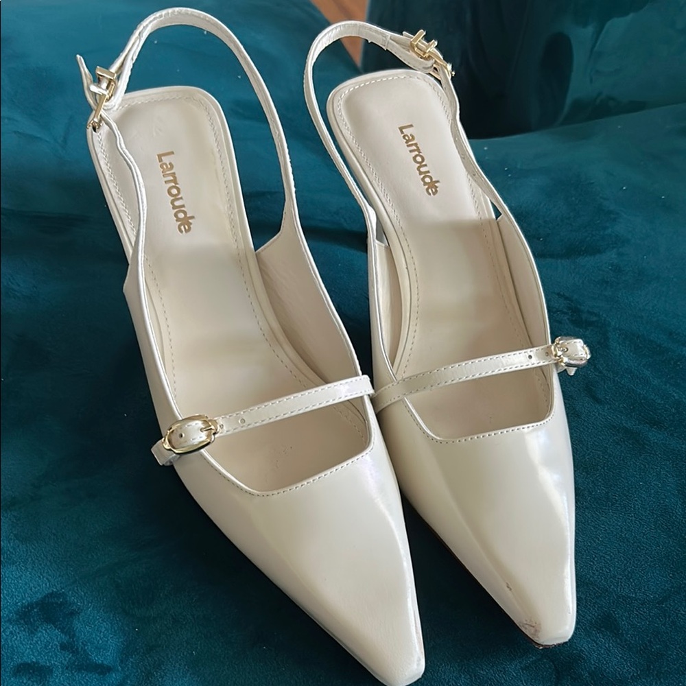 Larroude Cream Stiletto Slingback Heels